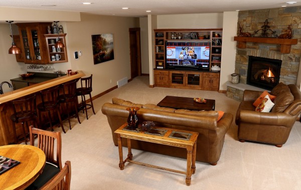 family room and bar
